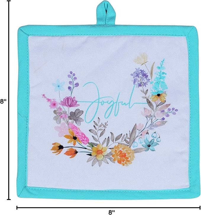 AMOUR INFINI Pot Holders Heat Resistant Cotton Set of 2 Nonslip 8"x8" Inch Hot Pads for Kitchen, BBQ, Baking & Cooking with Hanging Loops (Joyful Floral)