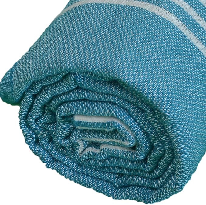 Bersuse Towels Anatolia XL Beach Blanket Throw Blanket Turkish Towel 100% Cotton Extra-Large Quick-Dry Lightweight Premium Peshtemal Towel - 61x82 Inches, Sea Blue (Set of 6)