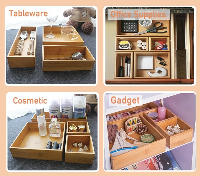 Bamboo Organizer Storage Boxes for Tabletop Bathroom Dresser Organizer Small Boxes, Bamboo 4"*4"