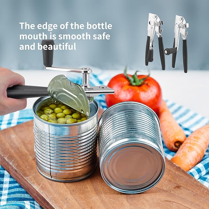 2 Pack Commercial Can Opener Manual Heavy Duty, Stainless Steel Handheld Can Openers for Large Cans, Smooth Edge Crank Can Opener for Kitchen