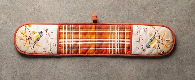 Maison d' Hermine Double Oven Mitt (7" x 35") 100% Cotton Heat Resistant BBQ Cooking Gloves with Loop for Thanksgiving Christmas Decorations Baking Cooking Barbeque Handling Hot Pan (Oak Leaves)