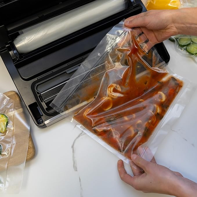 Nesco Premium Vacuum Sealer Kit featuring LiquidLock™, Includes large variety of Bags and Rolls VS-22LB, Built-in Canister Sealing Function