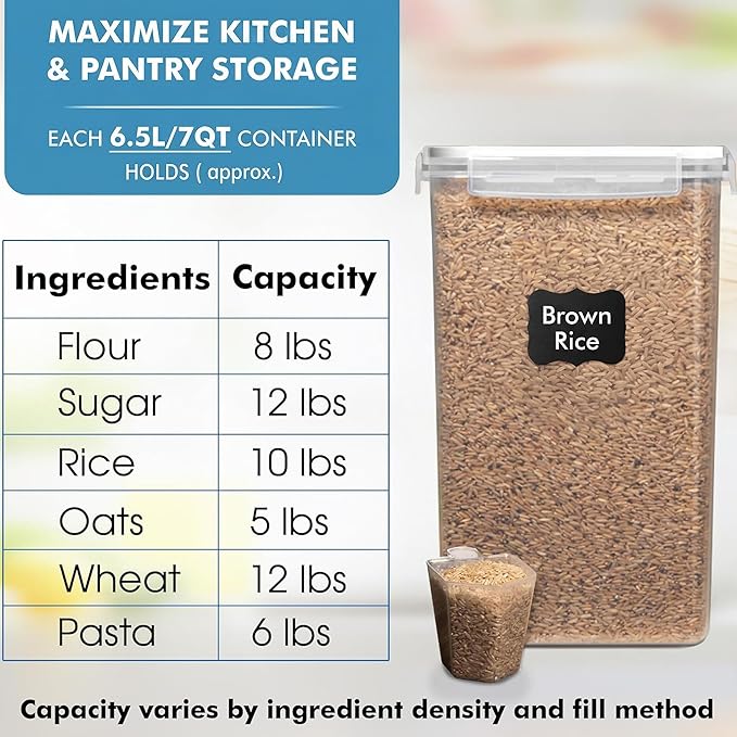 WHITE FEATHER SUPPLIES 2 PC [6.5L / 220 Oz] Large Food Storage Containers with Lids Airtight - BPA Free Clear Plastic Kitchen and Pantry Storage Containers, Bulk Storage for Cereal, Flour, Sugar, Rice