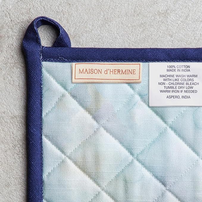 Maison d' Hermine 100% Cotton Oven Mitt & Pot Holder Set (7.5"x13" & 8"x8") Heat Resistant Cooking Gloves with Loop Baking Grilling Kitchen Gifts for Mothers Day Spring/Summer (Lazy Summer Days)