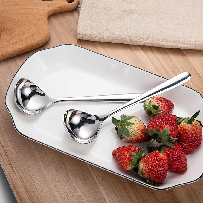 IMEEA 8-Inch Stainless Steel Sauce Ladle with Long Handle, Small Serving Ladle for Gravy, Dressing & Toppings, Set of 4