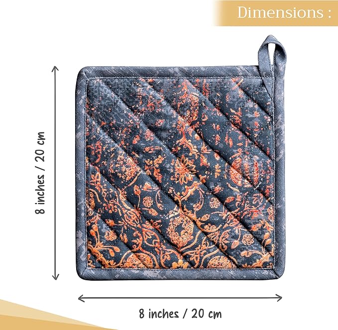 Maison d' Hermine Pot Holders Set 100% Cotton Heat Resistant Potholders 8" x 8" Hot Pads with Loop for Thanksgiving Christmas Decorations BBQ Cooking Baking Handling Hot Pans (Pack of 2, Imperfection)