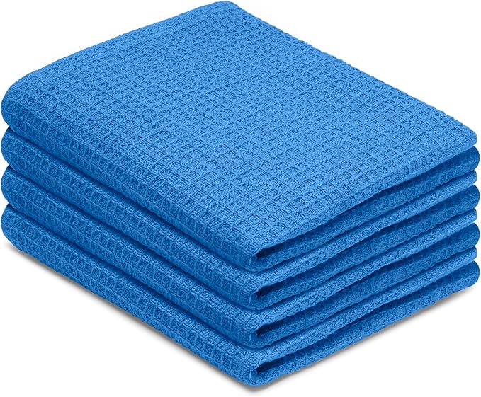 Blue Needles Waffle Weave Kitchen Towels, 15x25 Inches 100% Cotton Set of 4 Dish Towels for Kitchen, Ultra Soft & Absorbent with Hanging Loop, Spring Summer Dish Rags for Quick Drying - Sky Blue