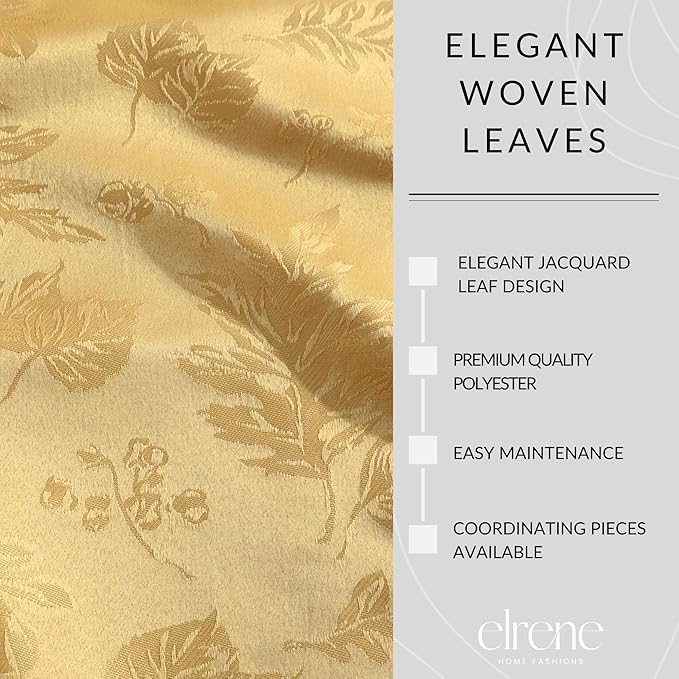 Elrene Home Fashions Elegant Woven Leaves Jacquard Damask Wrinkle Resistant Tablecloth, 60" x 102", Oblong, Gold