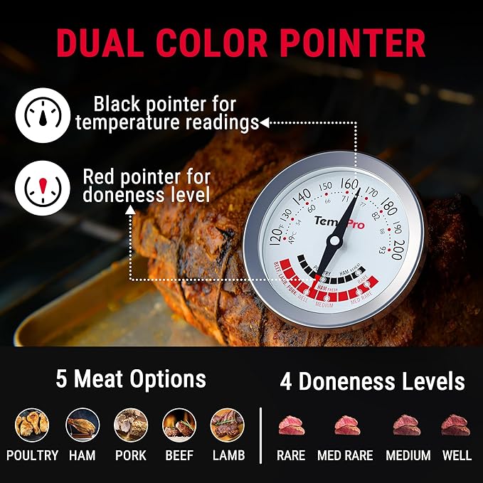TempPro APT200 2 Pcs Meat Thermometer for Cooking with Extra-Large 2-Inch Dial, Analog Dial Food Cooking Thermometer for Poultry, Pork, Beef Candy Making Accessory (Previously ThermoPro)