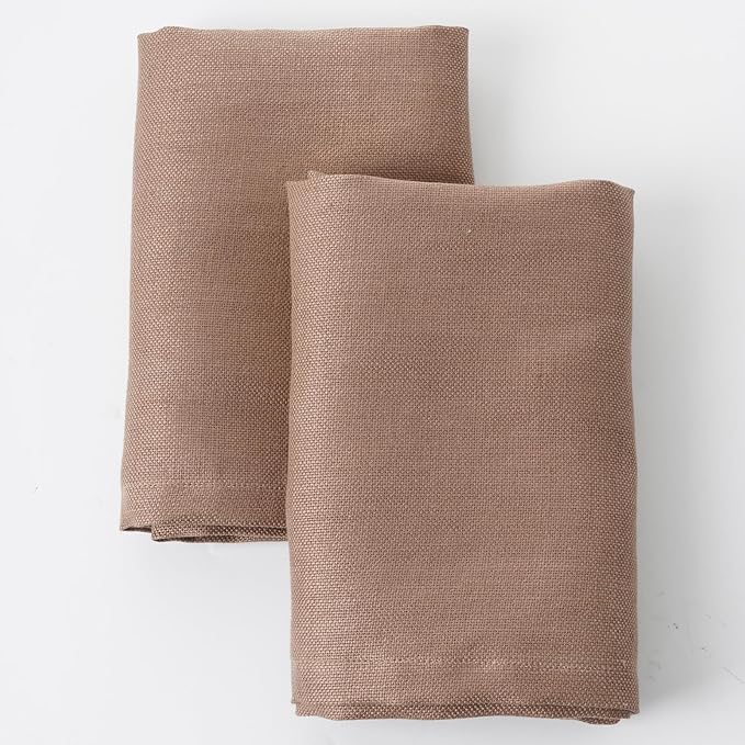 Linen Thick Kitchen Towels Set of 2-100% Linen Dish Towels with Hanging Loops, Super Soft Quick Dry Tea Towels Stonewashed and Handcrafted 17.7 x 23.6 Inch,Dark Khaki