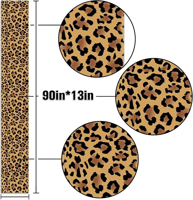 Leopard Print Party Decorations Cheetah Table Runner Jungle Animal Theme Birthday Decor Dining Room Home Kitchen Island Decor (13" x 90")