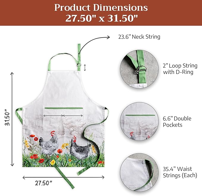 Maison d' Hermine 100% Cotton Apron for women with Pocket Kitchen Chef Apron for Men Cooking Mothers Day Gifts