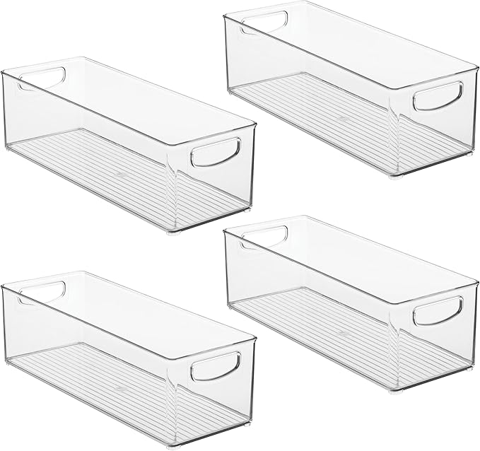 iDesign Plastic Stackable Pantry Bin - Storage Bin with Handles for Cabinets or Fridge - Set of 4 - Clear
