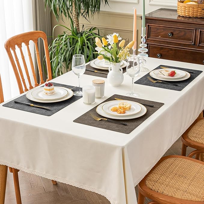 Romanstile Vinyl Placemats Set of 4-12x17 Inch, Reversible Waterproof Washable Non Slip Table Mats, Faux Leather Heat Resistant Wipeable Table Placemats for Dining/Party/Indoor/Outdoor, Grey-Brown