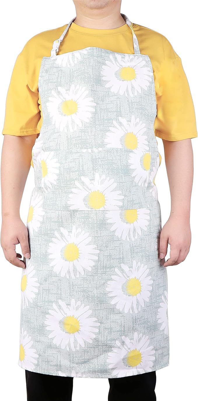 Sanlykate Extra Large Canvas Cotton Apron for Men & Women, Plus Size Durable Aprons with 2 Pockets, Adjustable Bib Machine Washable Oversized Aprons for Baking, Cooking, Painting - Sunflower