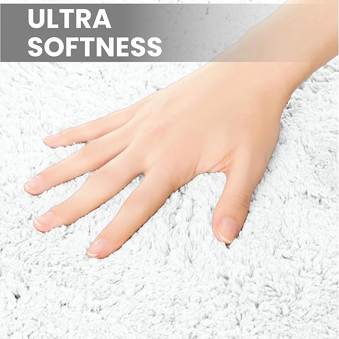 voyzz home Cotton Bathroom Bath Mat Rug White 20" x 32 Extra Soft, Non-Slip, Super Water Absorbent and Machine Washable for Bathroom, Floor, Tub & Shower