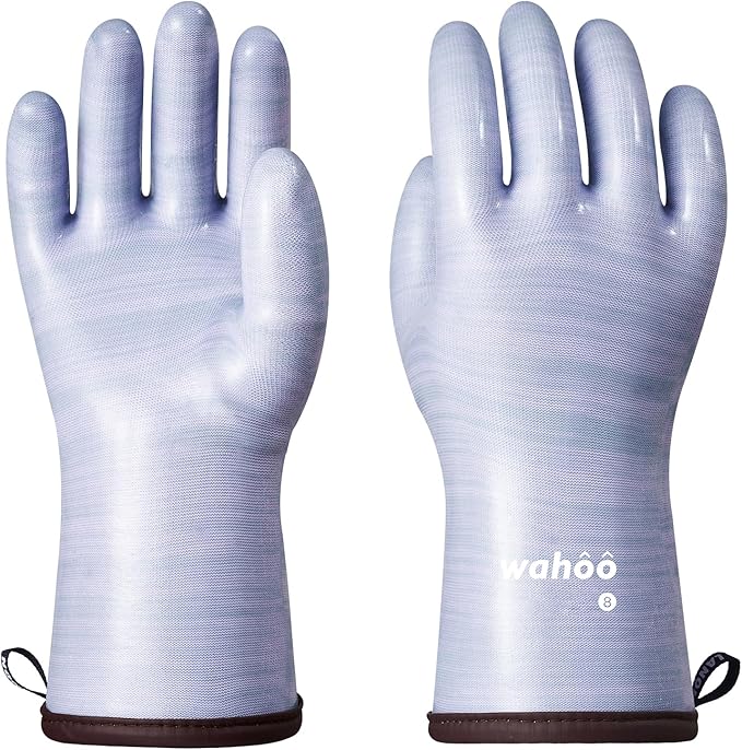 wahoo Professional Liquid Silicone Oven Mitts Gloves, Heat Resistant Gloves for Cooking, Baking, CoralAir Liner, 12 Inch, Purple, X-Large