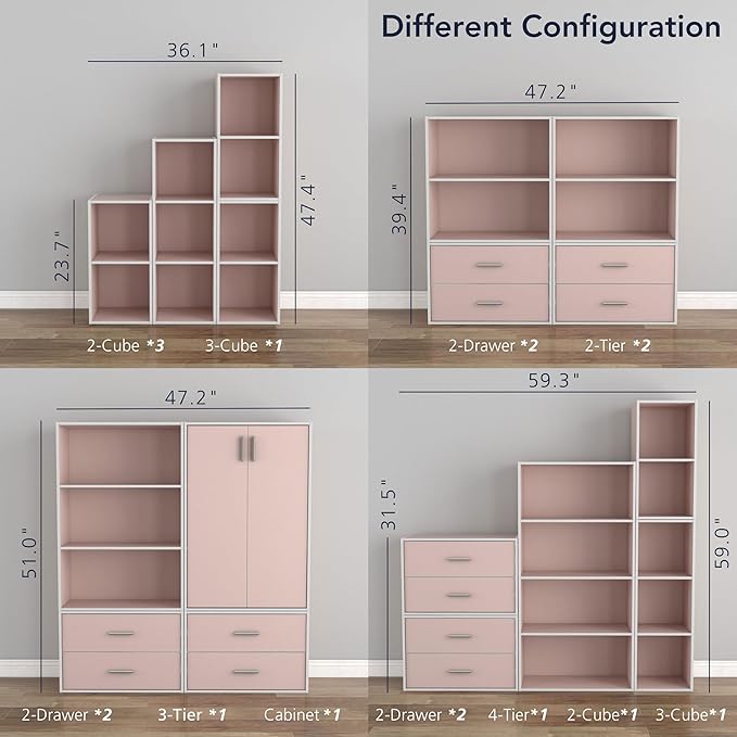 Homes: Inside + Out Apexa 2-Drawer Wooden Stackable Storage Drawers, Small Food Pantry Cabinet, Cajonera De Madera, Underbed Drawer Dorm Teen Room Decor & Bedroom, Home Office, Kitchen, Light Pink