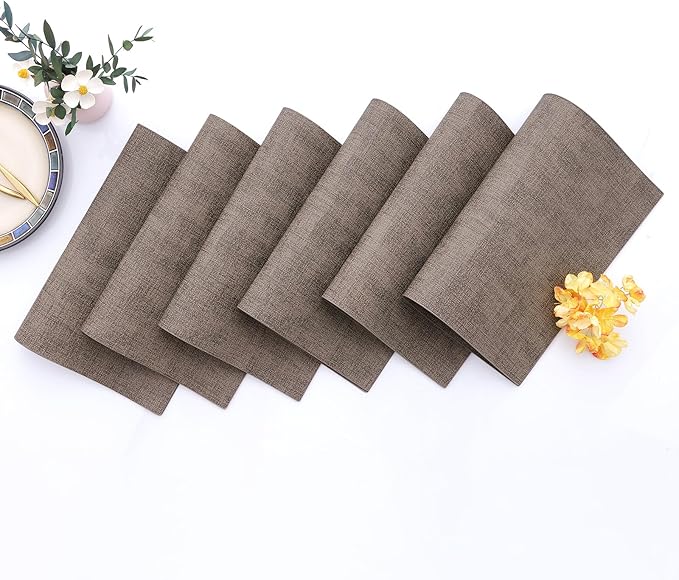Homaxy Faux Leather Heat Resistant Placemats for Dining Table Set of 6, Waterproof Wipeable Washable PU Table Mats, Easy to Clean Anti-Slip Place Mats, 11.8" x 17", Dark Brown