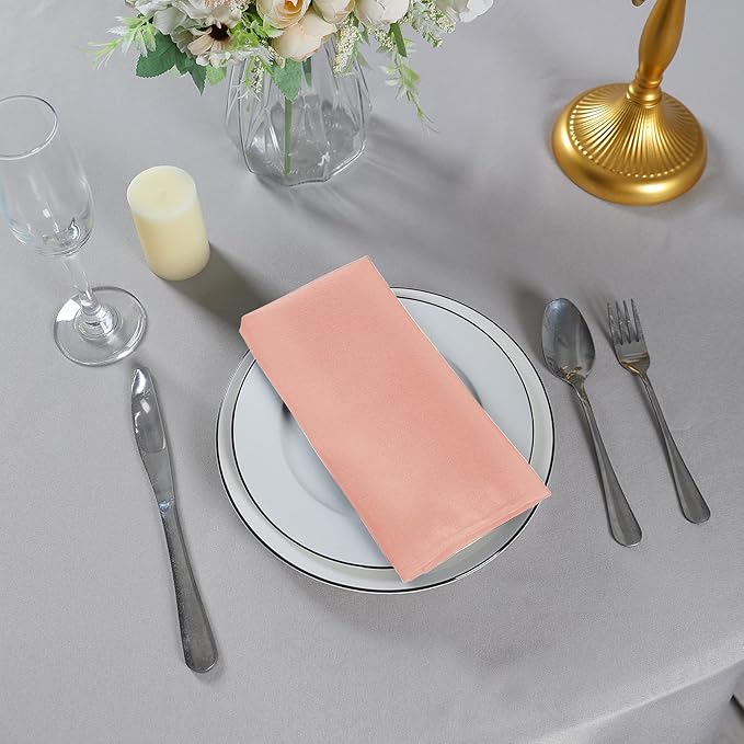 Cloth Napkins 17x17 inch Washable Polyester Dinner Napkins Soft Table Napkins for Wedding Party Dining Banquet(Dusty Pink,12PCS)