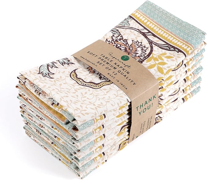FINGERCRAFT Cloth Napkins, Set of 12 Cotton Linen Blend Printed Dinner Napkins Cloth Mitered Corner Perfect for Parties Dinners Weddings Cocktail Christmas Easter 20x20 Royal Bloom