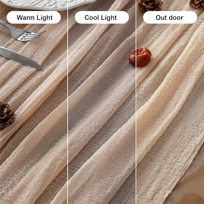 Keketoarrange 3pcs Deep Beige Cheesecloth Table Runner Rustic Boho Butter Gauze 120 Inch 10 FT Cheese Cloth for Wedding Baby Bridal Shower Birthday Engagement Party Long Sheer Spring Home Decorations
