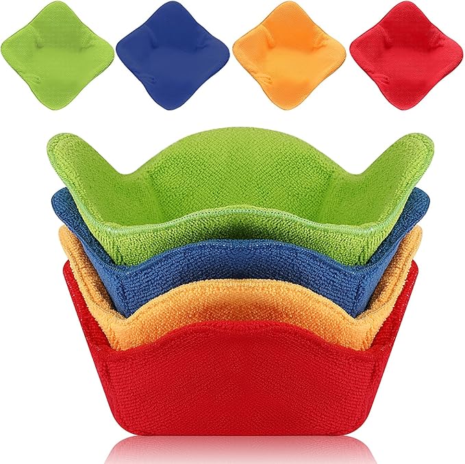 Microwave Bowl Cozy Holders - Set of 4 Microwave Safe Hot Bowl Holders with Heat Resistant Fabric, Soup Bowl Snuggies for Hot & Cold Dishes, Quilted Hot Pads to Prevent Hand Burns, Ideal Kitchen Gift
