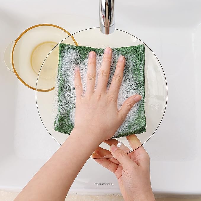 Homaxy 100% Cotton Waffle Weave Kitchen Dish Cloths, 4-Pack Ultra Soft Absorbent Dish Towels, Quick Drying Dish Rags, 12 x 12 Inches, Grass Green
