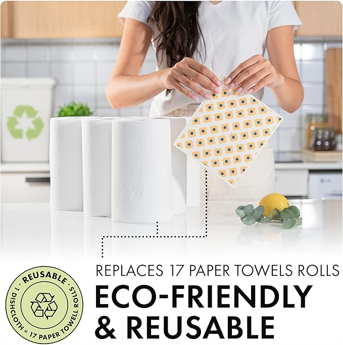 SUPERSCANDI 5 Pack Swedish Dishcloths for Kitchen - 100% Biodegradable & Compostable | Reusable Paper Towels Washable, Food-Safe & Without Plastic - Dish Rags Suitable for Any Surface | Leaves Colors