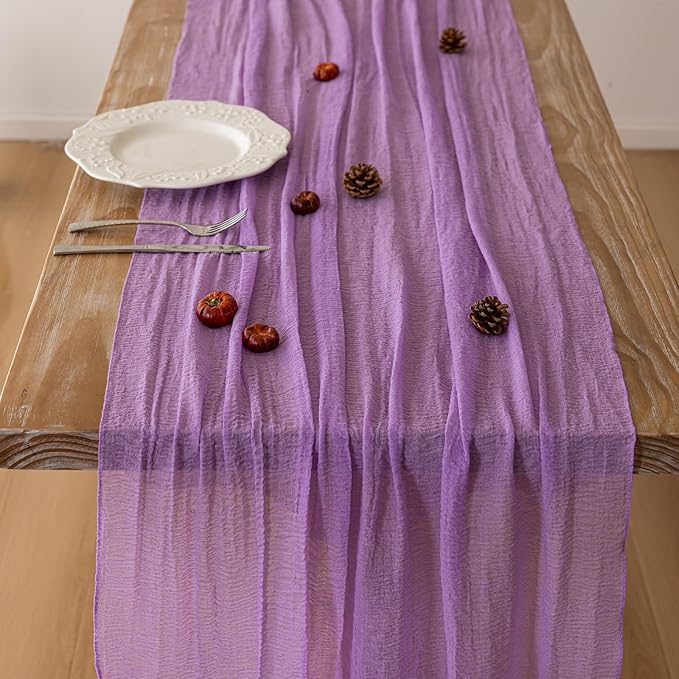 Keketoarrange 6pcs Spring Table Runner Lavender Gauze Rustic Boho Lilac Cheesecloth Grape Table Runner 120 Inch 10 FT for Wedding Baby Bridal Shower Birthday Party Long Sheer Easter Home Decorations