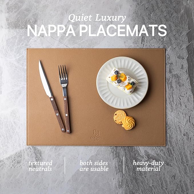 Faux Leather Placemats Set of 8 Vinyl Washable Wipeable Table Mats for Kitchen Dining Table Heat Resistant Waterproof Indoor/Outdoor Placemats Non-Slip Easy Clean Place Mats (British Khaki)