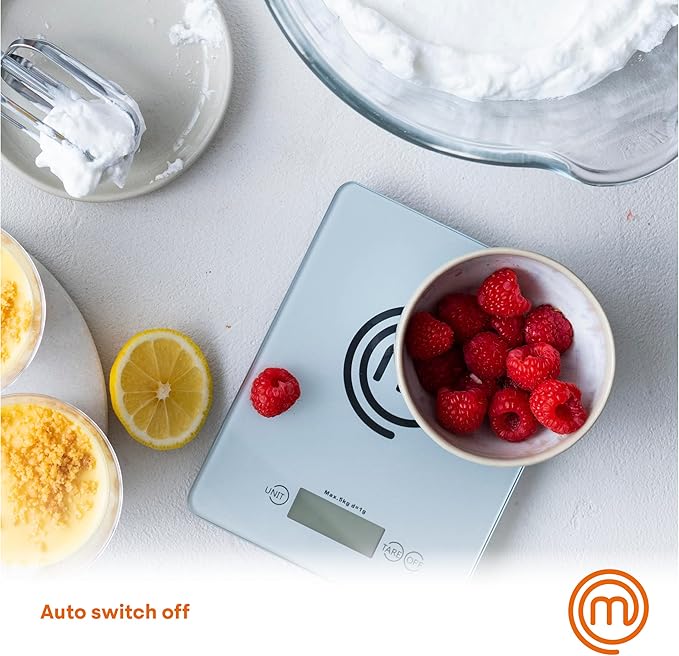 MasterChef Digital Food Scale Grams and Ounces for Kitchen, Portable Food Weight Scale with LCD Display for Baking & Cooking, Tempered Glass Scales, Weighing Precision of 0.1oz, 11lb Weight Capacity