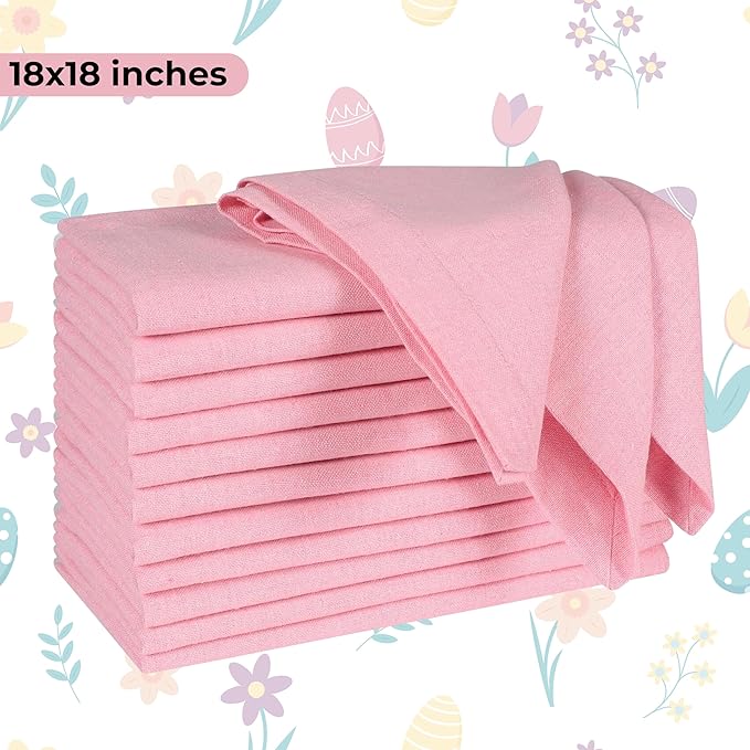Bedding Craft Cotton Cloth Napkins Set of 12 – 18x18 Baby Pink – Soft Machine Washable Fabric Napkins for Weddings, Thanksgiving, Christmas & Everyday Dining