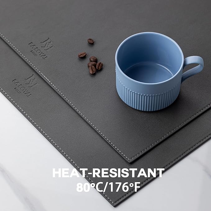 Faux Leather Placemats Set of 8 Vinyl Washable Wipeable Table Mats for Kitchen Dining Table Heat Resistant Waterproof Modern Indoor/Outdoor Placemats Non-Slip Easy Clean Place Mats (Dark Gray)
