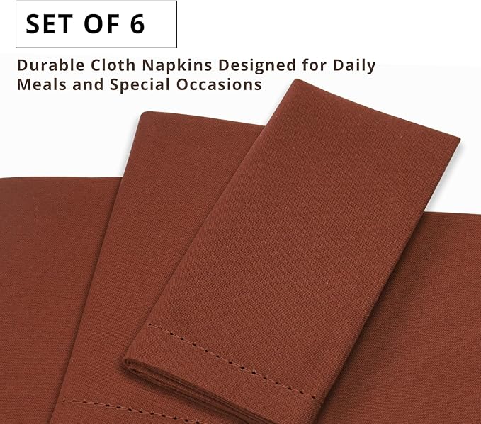 PurpleEssences Rust Set of 6 Hemstitch Cloth Dinner Napkins 100% Cotton - Soft Durable Washable - Ideal for Wedding Spring Easter Summer - Perfect Everyday Use Table Linen 18x18 - Rust