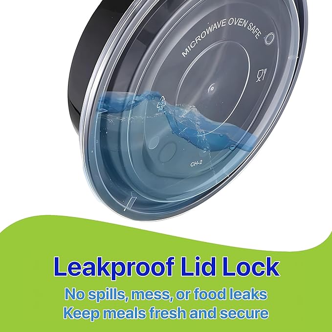Meal Prep Containers Round [60 Set] x [48 oz] with Lids, 1 compartment, Stackable, Reusable, Leakproof, Food Safe, Microwave, Freezer & Dishwasher Safe for Food Prep Storage (60 Set, 48 oz)