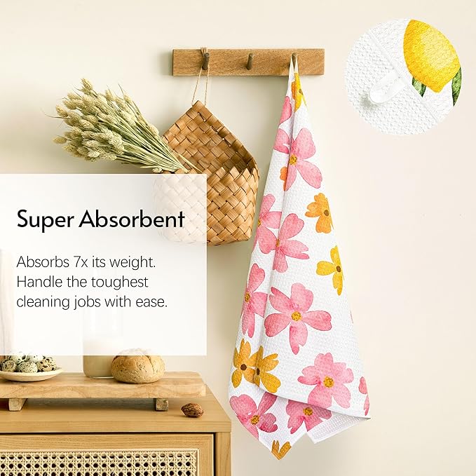 Eulnars Kitchen Towels, 18" x 30" Tea Towels for Kitchen, Premium Microfiber Dish Towels for Kitchen Drying, Blush Garden Series, 2-Pack