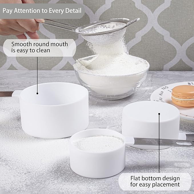 Measuring Cups and Spoons Set of Huygens Kitchen Gadgets 10 Pieces, Stackable Stainless Steel Handle Measuring Cups for Measuring Dry and Liquid Ingredient (White)
