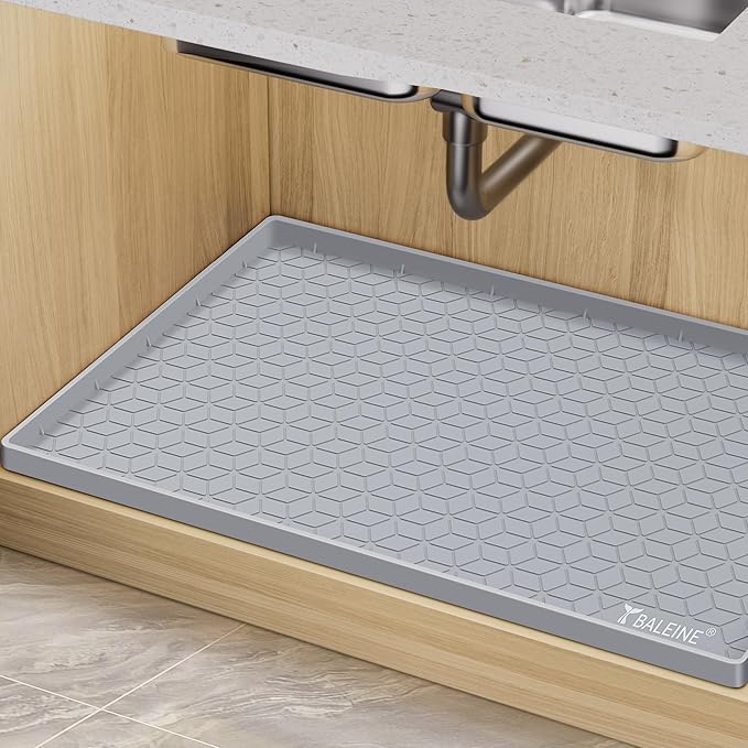 BALEINE 34''×22'' Under Sink Mat, Waterproof Food Grade Silicone Undersink Mat, Cabinet Shelf Drip Tray, Under Sink Liner for Kitchen, Bathroom (Grey)