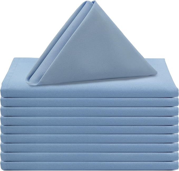Your Chair Covers - 10 Pack 20 Inch Light Blue Cloth Polyester Napkins – Washable Dinner Fabric Napkins with Hemmed Edges for Weddings, Restaurants & Special Events