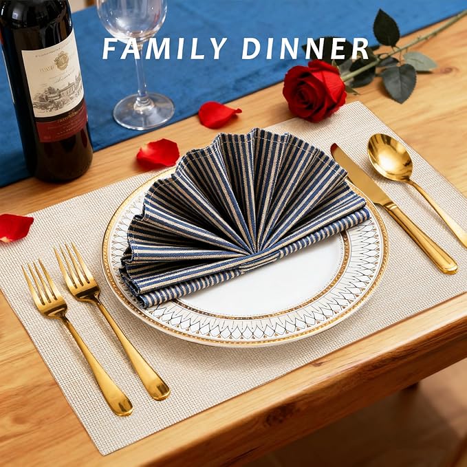 Durable Vinyl Placemats Set of 24, Non-Slip for Dining Table Mat, Heat Resistant Place Mats, Washable Anti-Slip PVC Easy to Clean Wipeable Premium Plastic Mats for Kitchen Beige