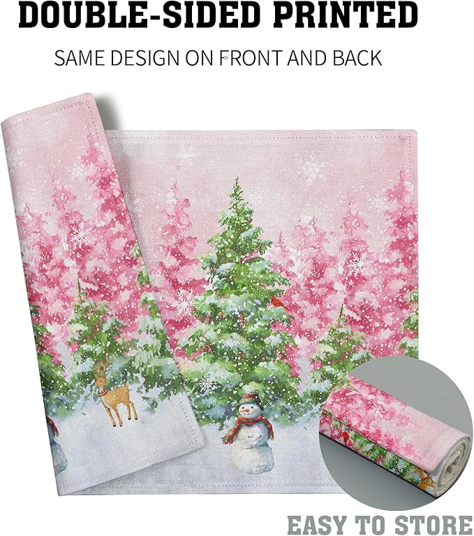 Winter Forest Decoration Placemat 4pc Watercolor Tree Place Mats for Dining Table Decor