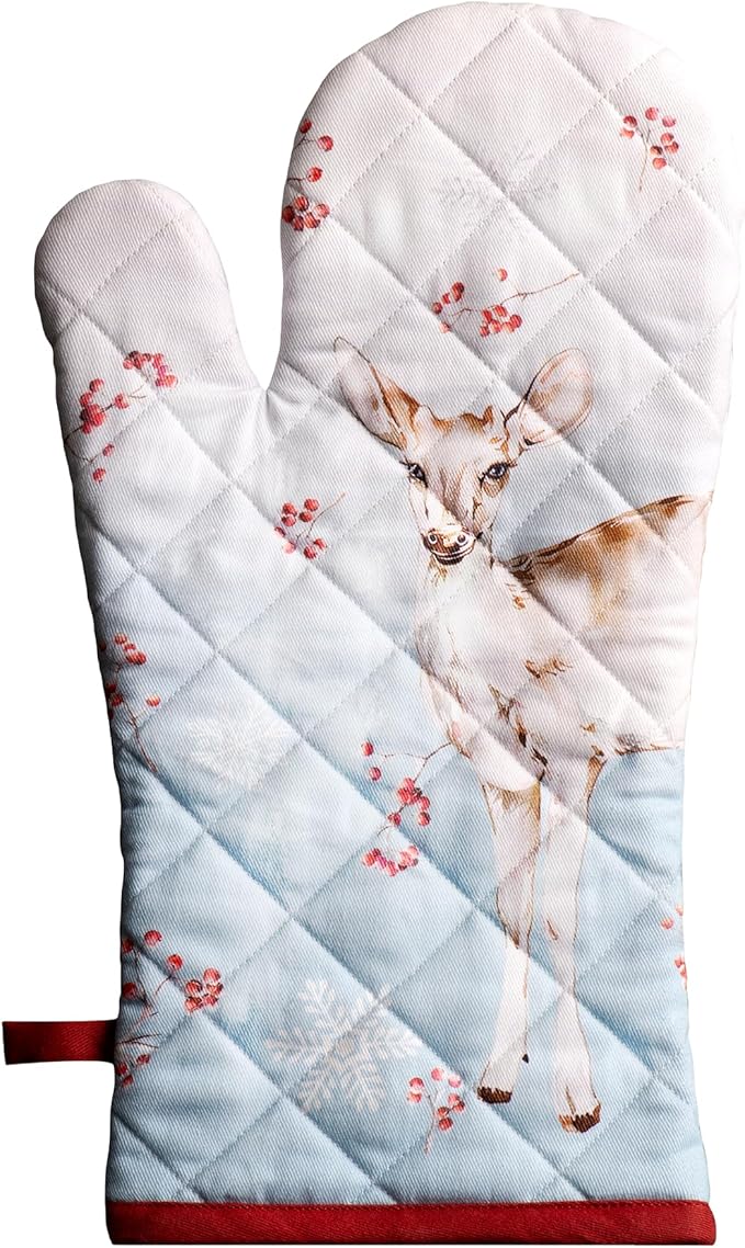 Maison d' Hermine Oven Gloves 100% Cotton Oven Mitt 7" x 13" with Loop Heat Resistant BBQ Cooking Gloves for Thanksgiving Christmas Decorations Baking Handling Hot Pans (Pack of 1, Fairy Tale Forest)
