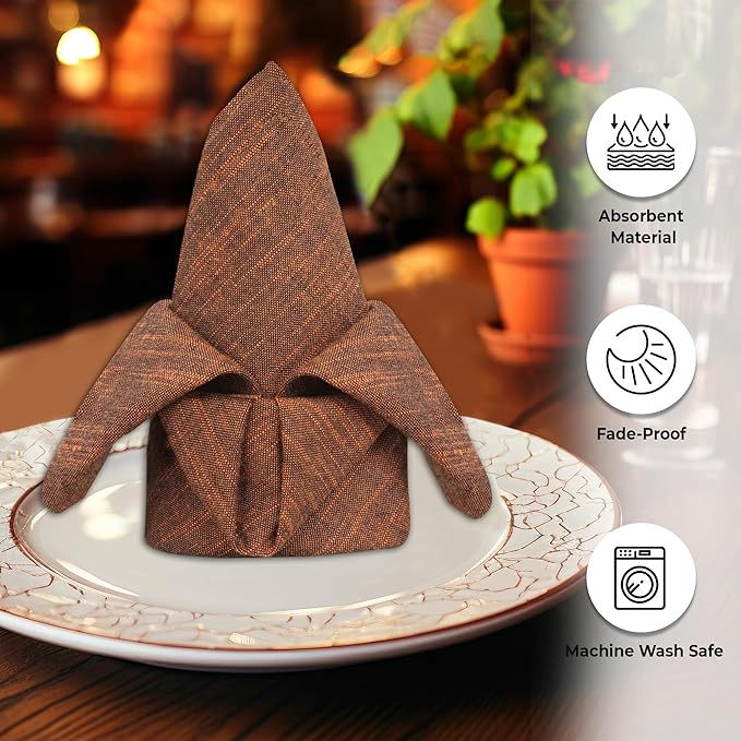 Urban Villa Cloth Napkins Set of 12 20x20 Inches 100% Cotton Napkins Cloth Washable Soft Durable Reusable Absorbent Table Dinner Napkins Cloth for Hotel Lunch Restaurant Weddings Parties-Orange Black