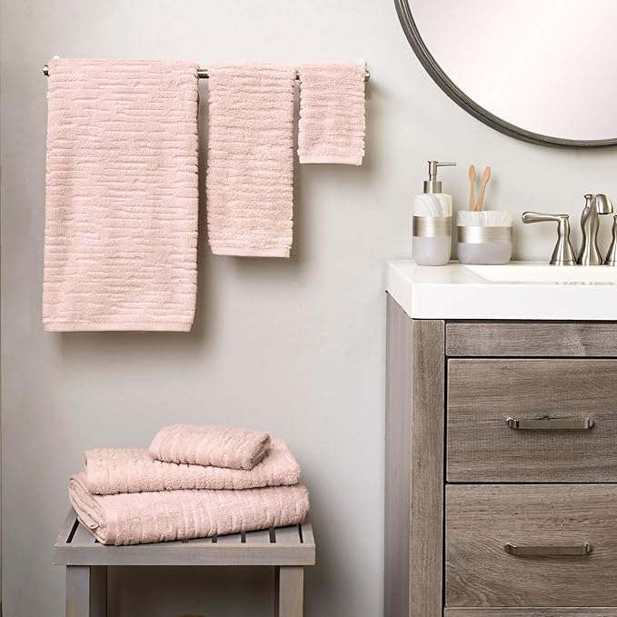 SKL Home CloudSoft 100% Cotton Luxury 6-Piece Towel Set, 600 GSM, Ultra Plush & Absorbent - 2 Bath Towels, 2 Hand Towels, 2 Washcloths, Blush Pink