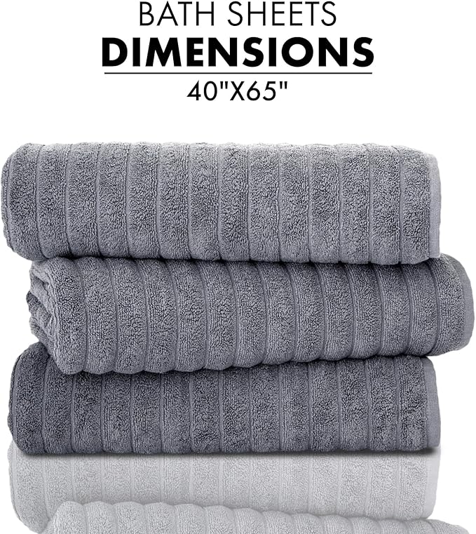 Classic Turkish Towels CTT - Luxury Jumbo Bath Sheet 3 Piece, 100% Turkish Cotton, Absorbent & Ultra Comfy Bath Towel Sheets for Hotels & Spa | 40"x65" (Grey)