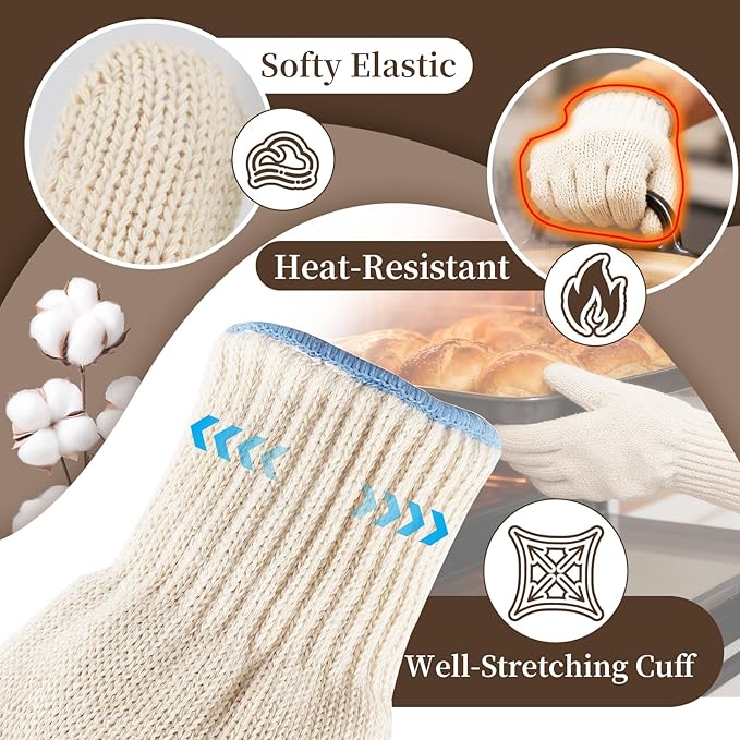 Hovico Heat Resistant Oven Gloves, Ove Glove BBQ Gloves Heat Resistant Cooking Oven Mitts with Fingers Grilling Glove, Full Hand Protection, Grill Gloves for Outdoor Hot Food Handling (Set of 2)