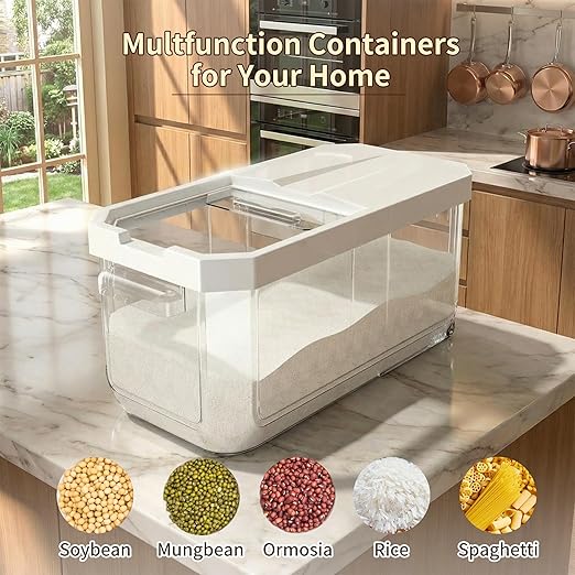 Cetomo 12L*2 Plastic Grains Storage Container, Storage Boxes for Cereal, Rice, Pasta, Beans, Soybean, Storage Containers for Home Kitchen, 12L / 9KG (2 Pack)