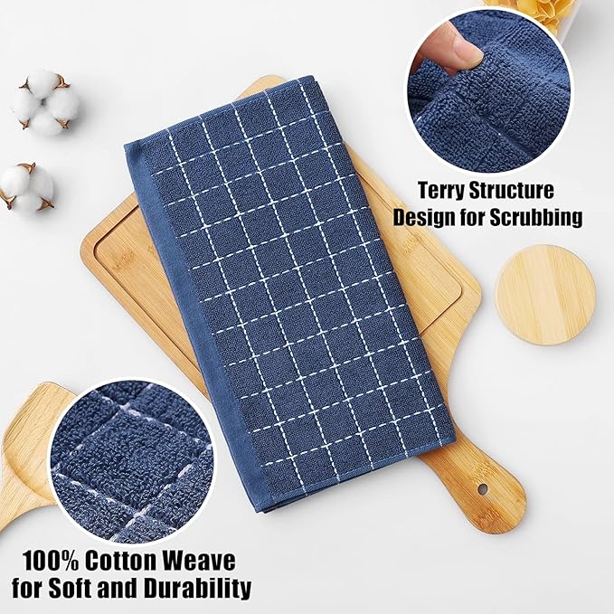Homaxy 100% Cotton Terry Kitchen Dish Cloths, Ultra Soft and Absorbent Dish Towels for Kitchen, Suitable for Drying and Washing Dishes, 24 Pack, 12 x 12 Inches, Navy Blue