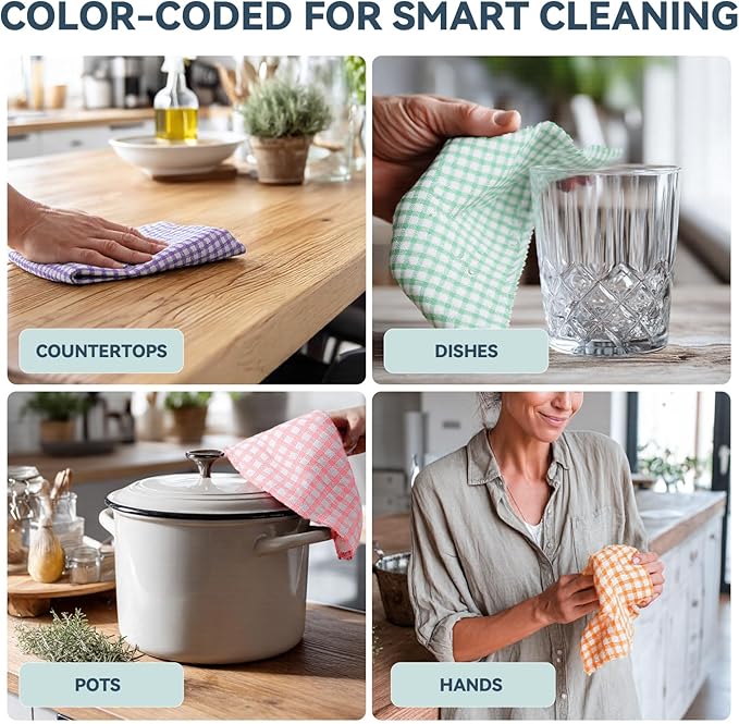 Egles 12 Packs Kitchen Dishcloths 12x12 Inches 100% Cotton Kitchen Dish Cloths for Washing Dishes Scrubbing Wash Cloths Dish Towels Sets (Mix 4 Color)